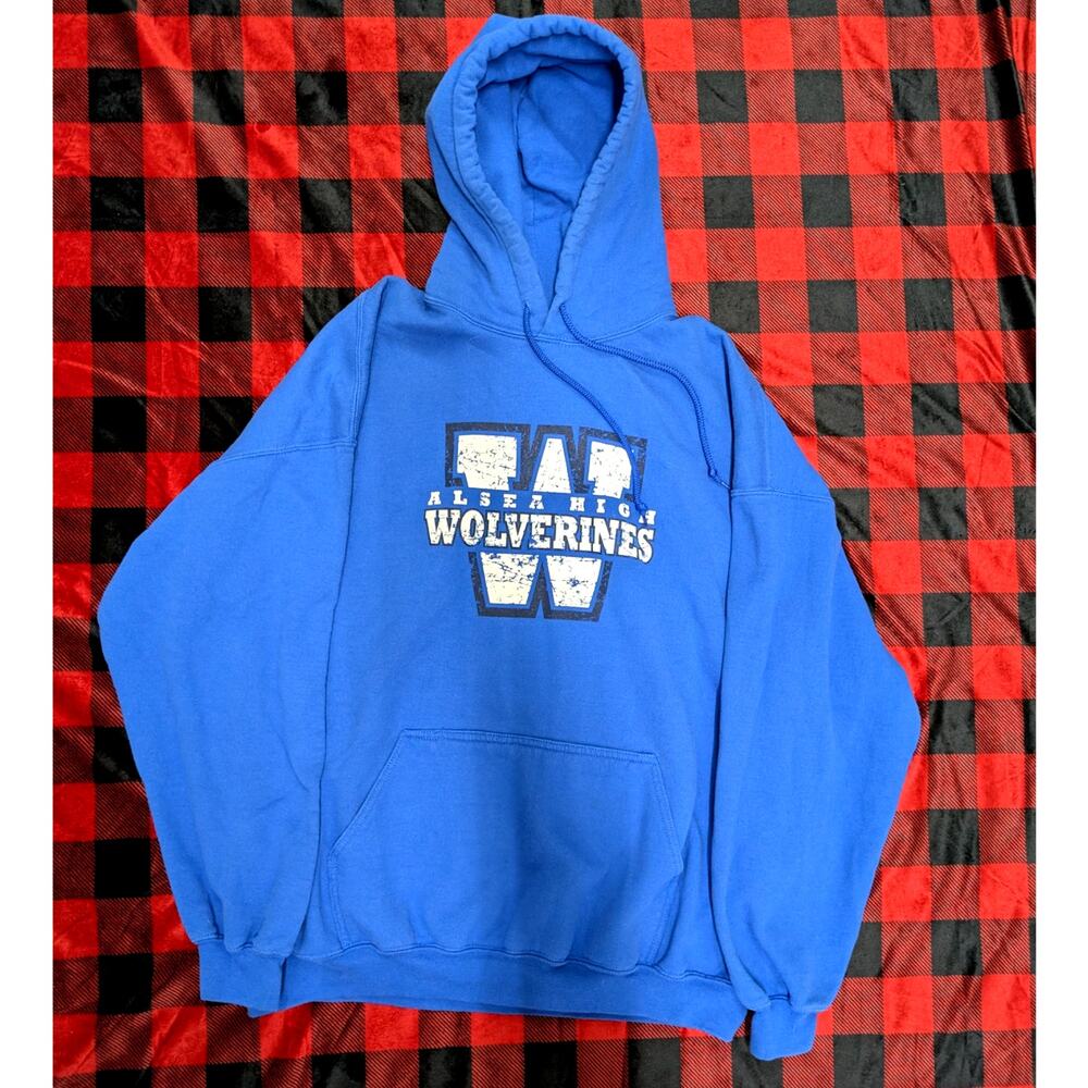 Alsea Gildan High Wolverines Blue Graphic Hoodie Sweatshirt 2XL